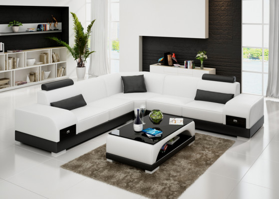 Ledersofa Couch Wohnlandschaft Ecksofa Eck Garnitur Design Modern Sofa USB Neu