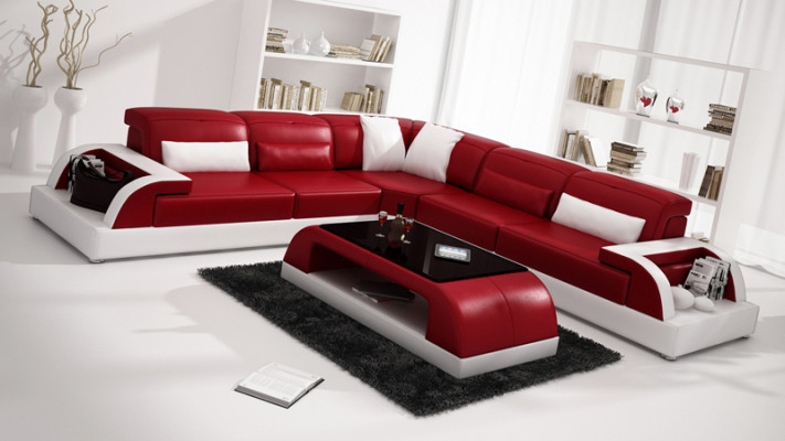 Ledersofa Couch Wohnlandschaft Ecksofa Eck Garnitur Design Modern Sofa USB Weiß