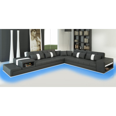 Ecksofa Sofa Couch USB Polster Wohnlandschaft Ledersofa design L Form Neu Beige