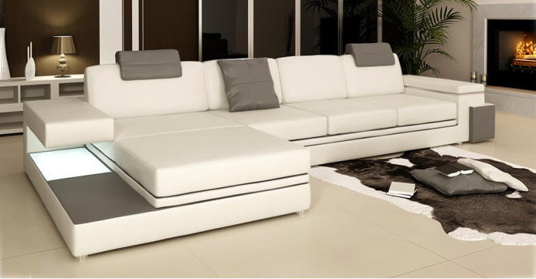 Ecksofa mit USB Couch Sofa Wohnlandschaft Sitz Eck Garnitur Leder Textil PHM88