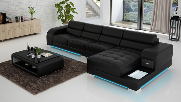 Elegantní design Černá L-shaped pohovka pro eleganci a pohodlí.