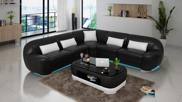 Ledersofa Couch Wohnlandschaft Ecksofa Eck Garnitur Modern Sofa USB Maßfertigung