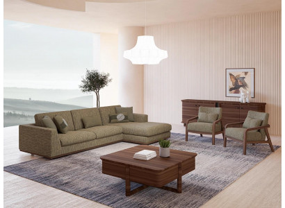 Zelená pohovka Kompletní obývací pokoj 2x křeslo Moderní L-fonní rohová sedací souprava Relax Nový