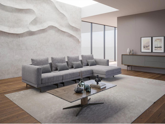 Luxus rohová sedací souprava L tvaru s designovým rohem, nová, kompletní, obývací pokoj.