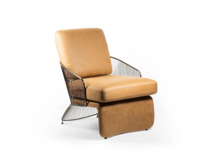Brauner designérský křeslo z kůže, luxusní sedací nábytek do obývacího pokoje.