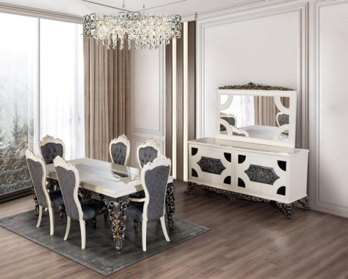 Luxus jídelní skupina skupina 6 židlí jídelní stůl komoda jídelní stůl sestava 9 kusů.