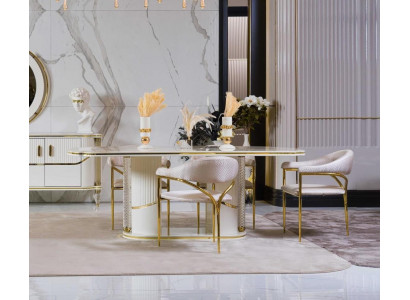 Jídelní set Moderní jídelní stůl + 6x židlí stůl Dřevo Čalouněná židle 7dílná skupina