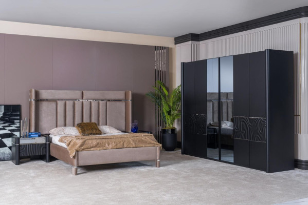 Ložnice Set Komplet Postel + 2x Noční stolky + Šatní skříň 4dílný.