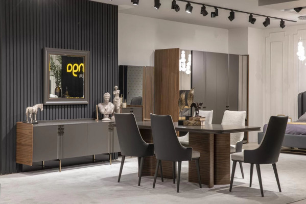 Luxus jídelna set Jídelní stůl 6x židle Komoda Jídelní sestavy Jídelní souprava 8 dílů