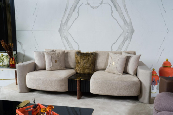 Sedačka 2místná moderní designová pohovka s potahem a relaxačním sezením, nový nábytek.