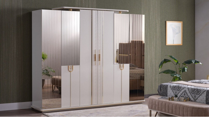 Luxus ložnice set 5 kusů. Postel 2x noční stolky šatní skříň Bank Moderní