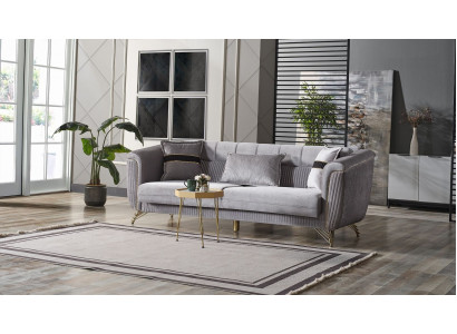 Sedačka 3místná látková dřevo Moderní Pohovka čalouněná Gauč Design Luxus Šedá