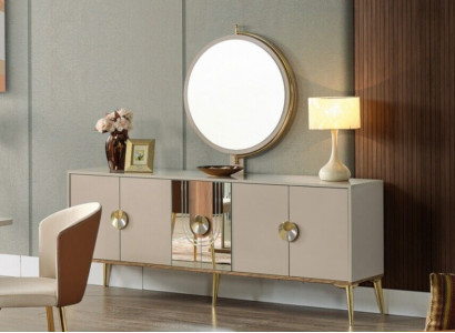 Bufet Skříň Hnědá Vysoký Lesklý Nábytek Dřevo Luxusní Komoda Sideboard