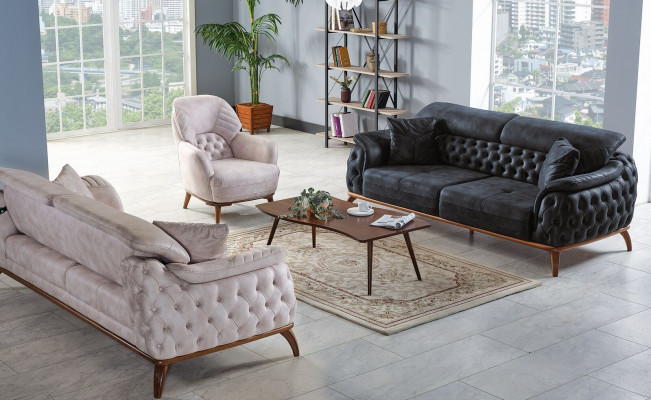Sofa sestava 3+3+1 sedadlo Moderní relaxační křeslo Chesterfield moderní styl 3 kusy Nové