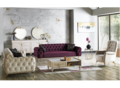 Designer sedací souprava 3+3+1 sedadla pohovka polstrovaný obývací set Chesterfield Nový