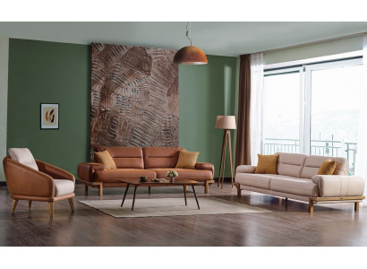 Sofa ve skupinách se třemi sedadly, třemi sedadly a jedním křeslem. Luxusní sada nábytku Sofagarnitur Modern Set se 3 kusy.