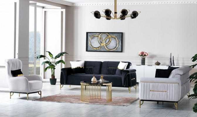 Návrh obývacího pokoje Sada sedacích souprav 3+3+1, obývací nábytek, soupravy závěsů.