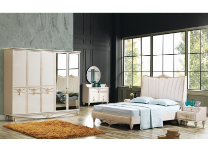 Luxus ložnice Set Postel + 2x noční stolky + skříň + komoda Kompletní moderní.