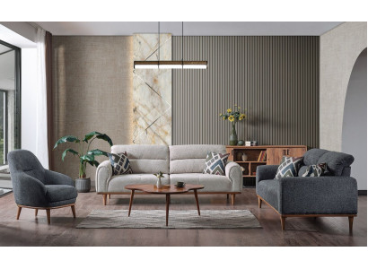 Sofa set 3+3+1 sezení kompletní set obývacího pokoje textilie dřevo pohovka křeslo nové