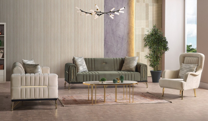 Exkluzivní set sedací soupravy 3+3+1 3 díly 2x Relaxační pohovka křeslo Luxusní set