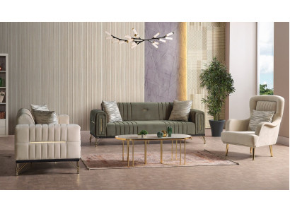 Exkluzivní set sedací soupravy 3+3+1 3 díly 2x Relaxační pohovka křeslo Luxusní set