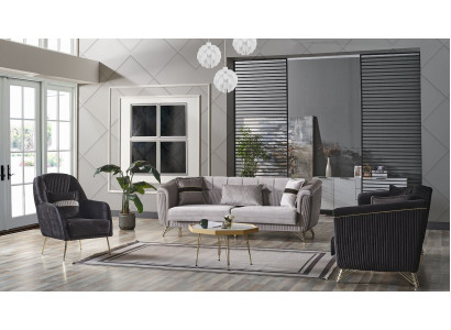 Sofa set 3+3+1 seater, textile wood sofa 3 seater modern armchair complete set EU.