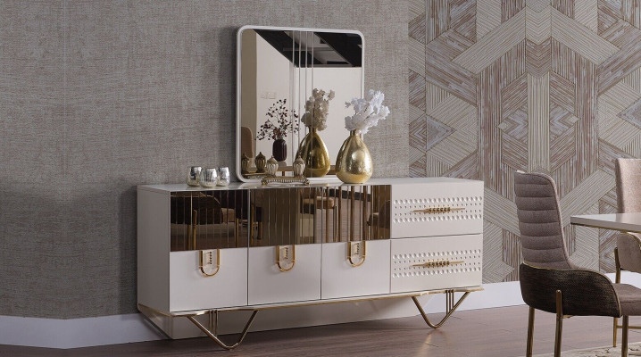 Design jídelna Kompletní jídelní stůl + 6x židlí + komoda nábytek dřevěný stůl nový