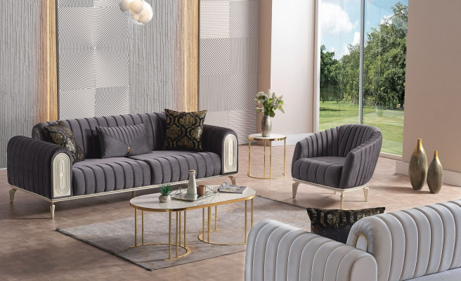 Sofa set 3 + 1 křeslo set Moderní relaxační křeslo nábytek šedá