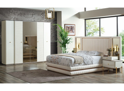 Ložnice set postel 2x noční stolky šatní skříň design nábytek 4 dílný. Béžový