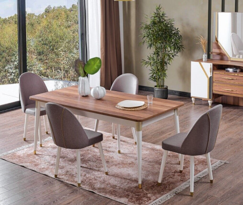 Jídelní stůl 6x židlí + jídelní stůl Sada jídelního stolu Designer dřevěné židle Garnitura Nový