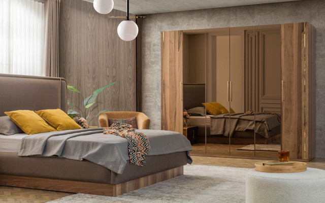 Luxus ložnice set postel + 2x noční stolky + skříň Dřevo Kompletní Moderní Nové