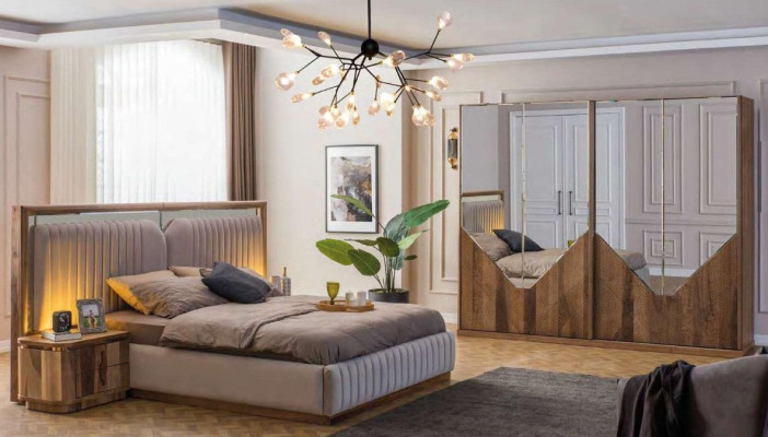 Luxus Ložnice set Postel + 2x Noční stolky + Šatní skříň Moderní Kompletní