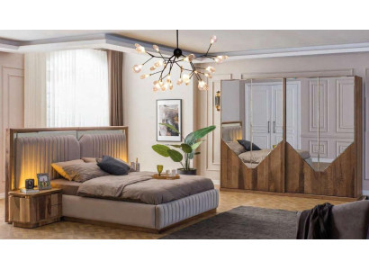 Luxus Ložnice set Postel + 2x Noční stolky + Šatní skříň Moderní Kompletní