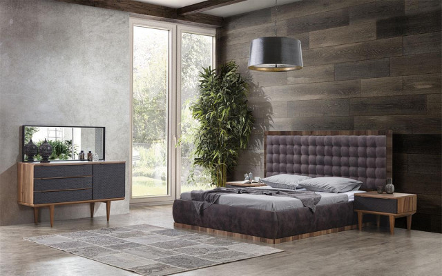 Ložnice set postel + 2x noční stolky + komoda + zrcadlo Design nábytek 5ks