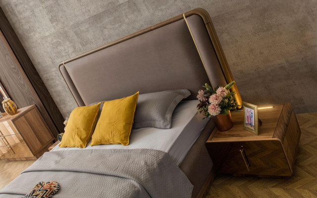 Ložnice set postel + 2x noční stolky + komoda + zrcadlo Design nábytek Nový 5dílný