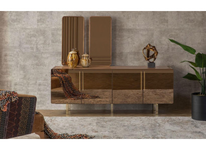 Komoda se 2 zrcadly, designová sada s luxusní skříní, dřevěná komoda, moderní.