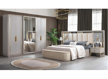 Ložnice Luxusní set Kompletní postel 2x noční stolek Šatní skříň 4 kusy nábytek