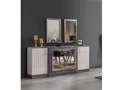 Moderní skříň s 2x zrcadly Designový nábytek do obývacího pokoje Dřevěná komoda