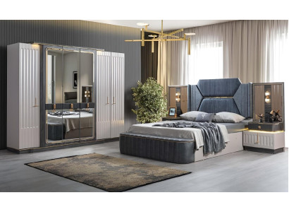 Ložnice Set Postel 2x Noční stolek Šatní skříň 4-dílná designová skříň