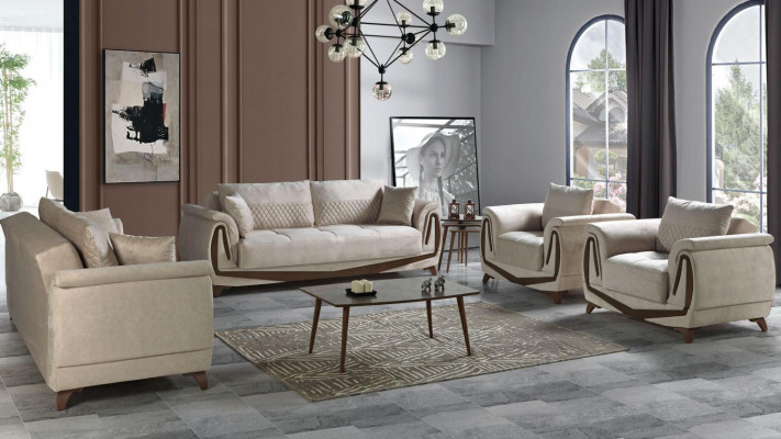 Sedací souprava 3+2+1+1 Dřevo Obývací pokoj Luxusní Sofa Moderní Látka Úplně Nový