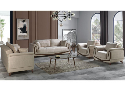 Sedací souprava 3+2+1+1 Dřevo Obývací pokoj Luxusní Sofa Moderní Látka Úplně Nový