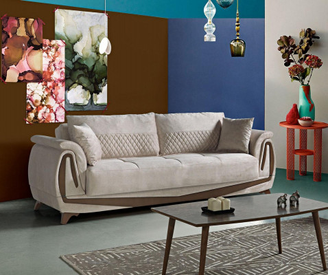 Sedací souprava 3+2+1+1 Dřevo Obývací pokoj Luxusní Sofa Moderní Látka Úplně Nový