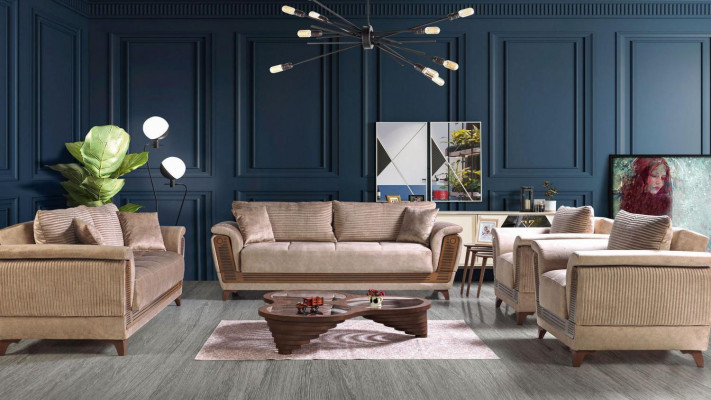 Sofa set 3+2+1+1 sezení textil Modern Kompletní křeslo Pohovka 3 místná Luxus Nová