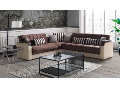Roštová obývací stěna Beige L-Form Pohovka Obývací pokoj Rohlíkové pohovky Luxus 315 x 245
