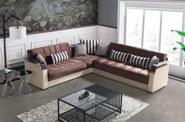 Roštová obývací stěna Beige L-Form Pohovka Obývací pokoj Rohlíkové pohovky Luxus 315 x 245