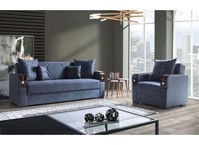 Sofa set 3+1 sezení textil, dřevo, moderní pohovka 3 sezení křeslo kompletní sada 1.
