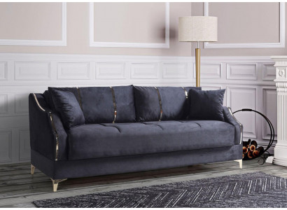 Luxus pohovka pro 3 osoby Elegantní textilní černá 208cm