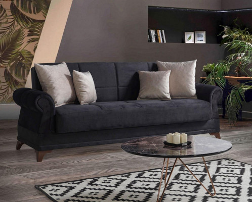 Luxus pohovka 3místná textilní pohovka černá design nábytek 3místná čalounění nový relaxační set