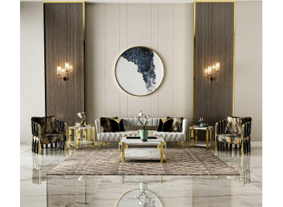 Exkluzivní nerezová sada obývacího nábytku 3místná pohovka x2 křesla Elegatní nábytek Designové sedačky