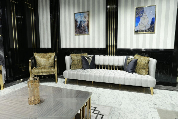 Luxus bílá pohovka 3místná s křeslem moderního designu nábytek třísedák